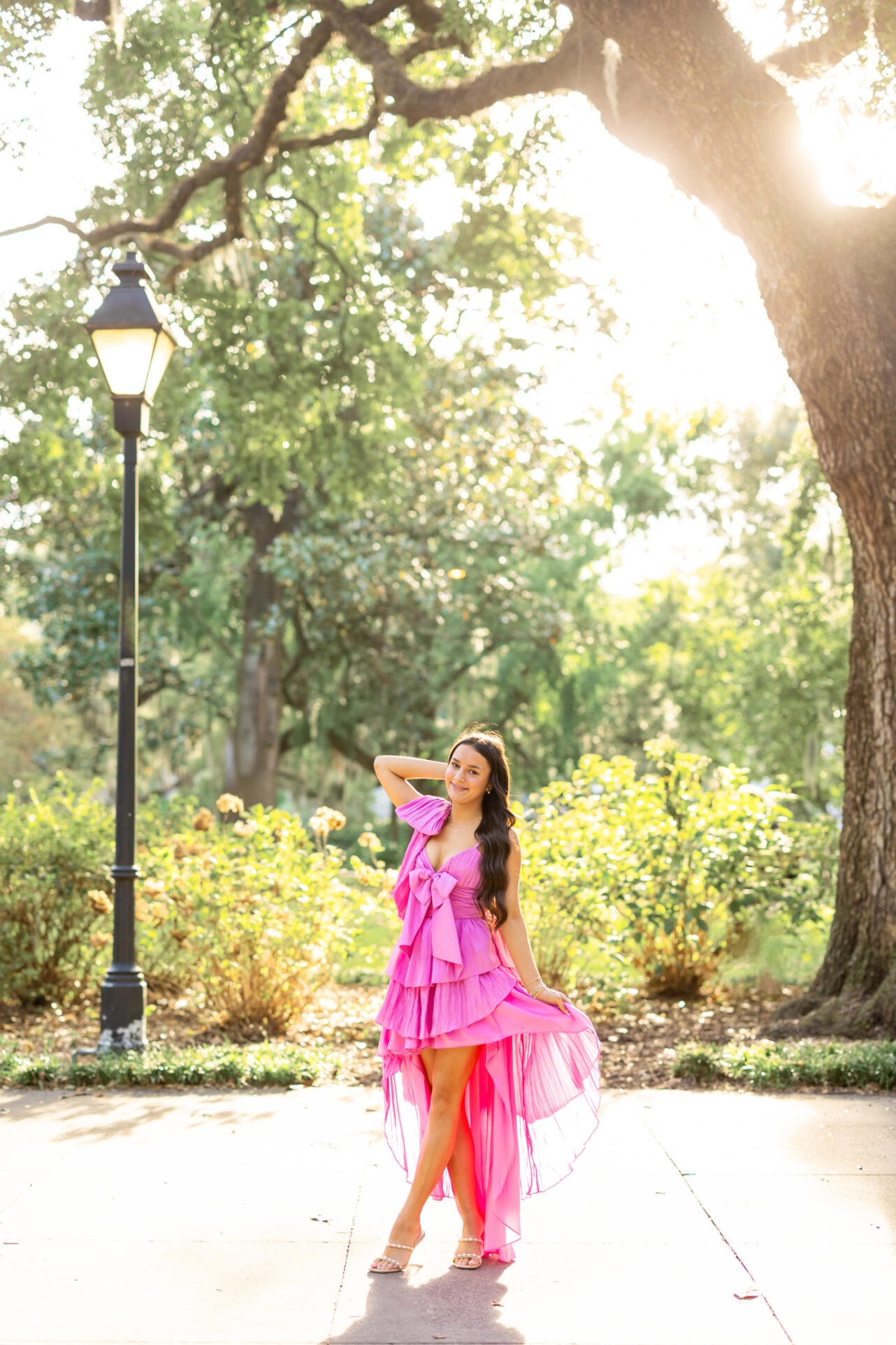 Annabell, High School Girl in Forsyth Park, Savannah having her portraits done by Abi Faith